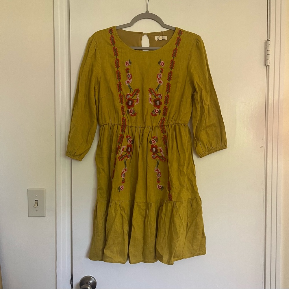 Mustard Embroidered Dress Roolee